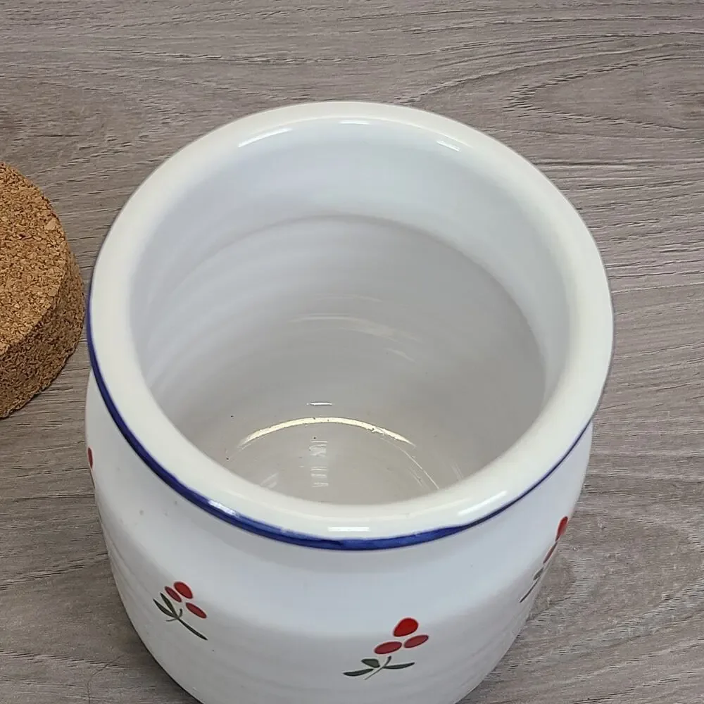 Italian White Pottery Jar Vase Utensil‎ Holder Cherries Made in Italy Cottage